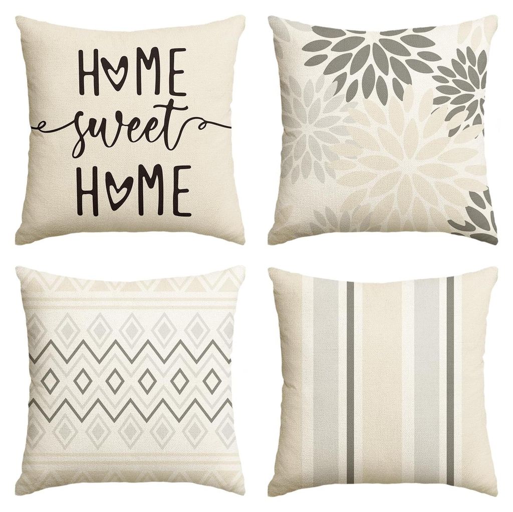 Set mit 4 geometrischen Kissenbezügen mit Dahlienmotiv, 40x40 cm, dekorative Kissenbezüge für Sofa, Wohnzimmer und Außendekoration.