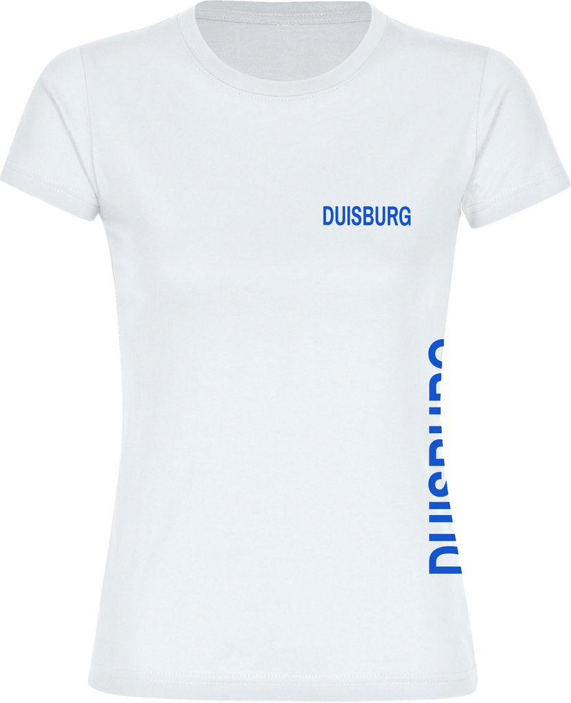 multifanshop Damen T-Shirt - Duisburg - Brust & Seite, weiß, Größe XL