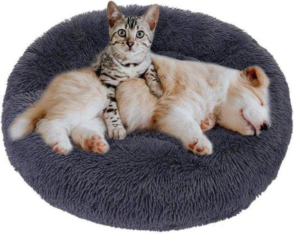 Warmes Hundebett Fluffy Plüsch dunkelgrau M 60cm Waschbar
