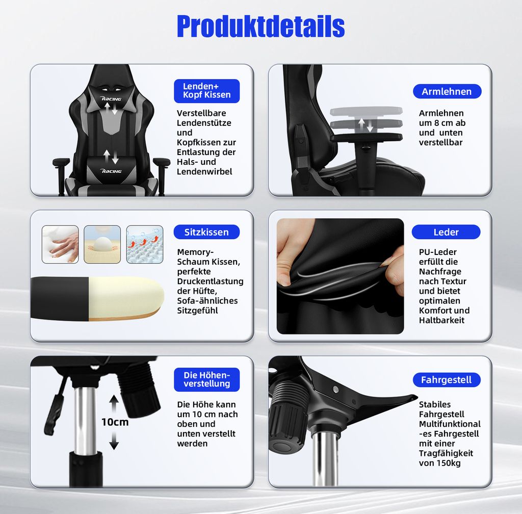 Aiibot Gaming Stuhl Bürostuhl Ergonomisch Schreibtischstuhl Produktbild 6