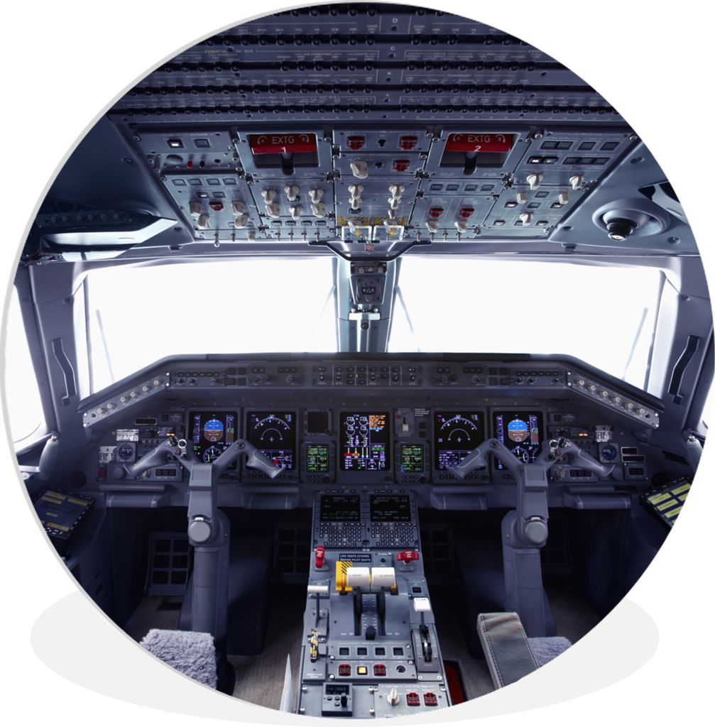 MuchoWow Rundes Wandbild - Runde Bilder Cockpit - Flugzeuge - Stühle Ø 90 cm Kreis Wanddekoration Kunststoff - Wandkreis - Wandschmuck - Wand-K...