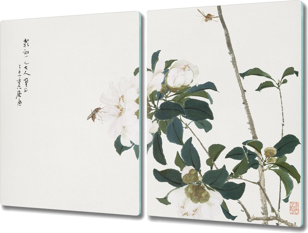 Coloray Schneidebrett Herdabdeckplatte 2x40x52 cm Kochplattenabdeckung Küchenbrett Hackbrett - Insekten und Blumen