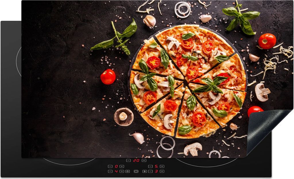 KitchenYeah Herdabdeckplatte Pizza - Gemüse - Kräuter - Küche - Industrie , 91x52cm, Küche Deko, Glaskeramikkochfeld Herdabdeckung, Abdeckpla...
