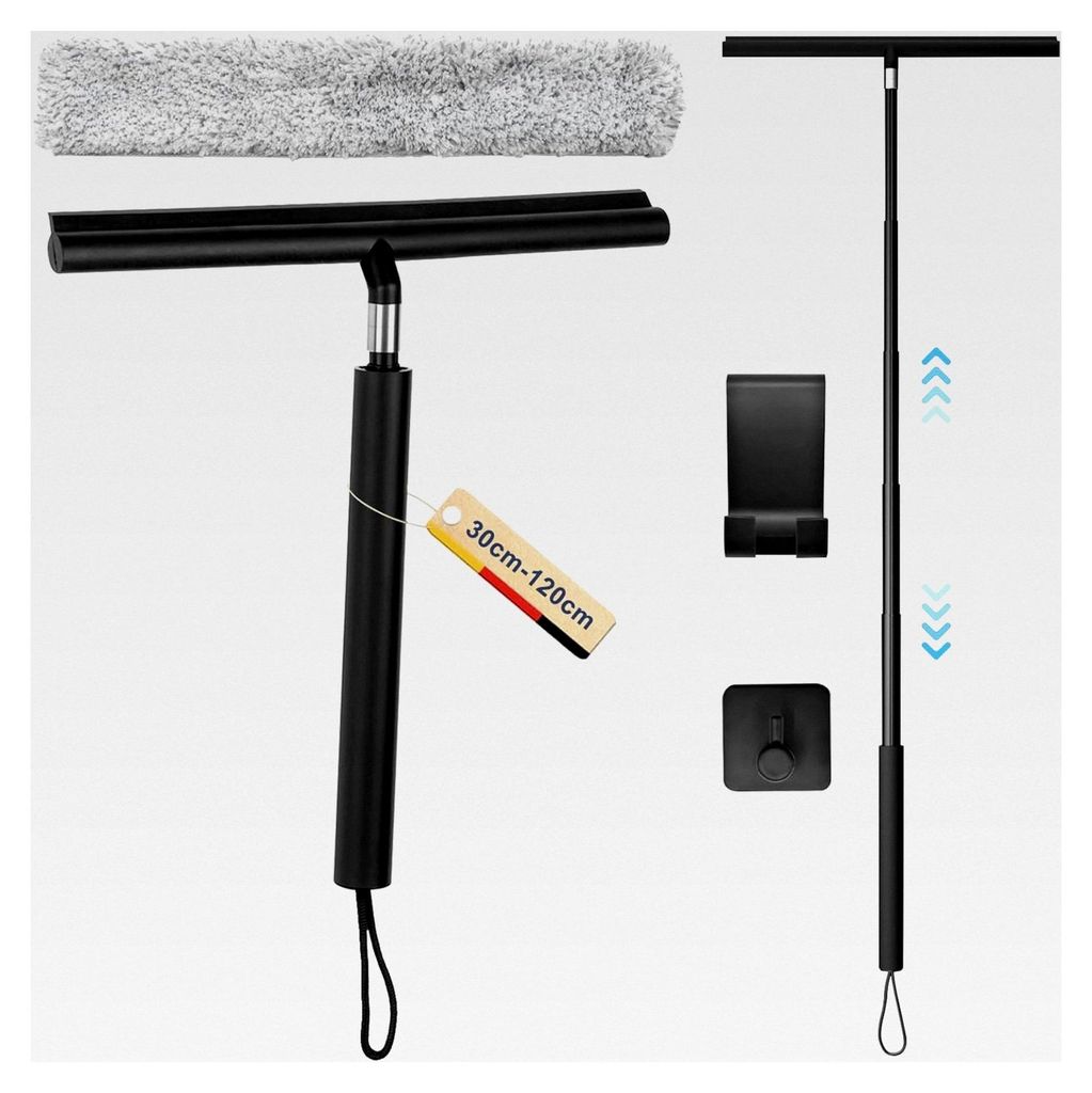 Duschabzieher mit Langen Stiel, 30-120 cm Verstellbar, Silikon Wasserschieber mit Halterung für Fenster, Dusche und Boden