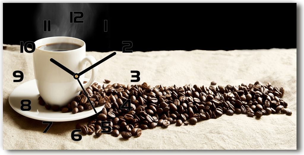 Wanduhr aus Glas – 60x30 cm - Glasbild - Glasuhr - Gehärtetes Glas - schwarze-zeiger - aromatischer Kaffee