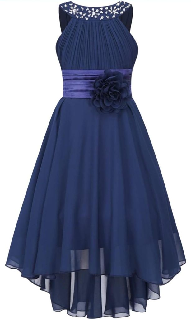Mädchen Partykleid Gr. 152 cm – Festliches Chiffon Kleid mit Strasssteine, Schleife & Plissee – Perfekt für Hochzeit, Taufe & besondere Anlässe