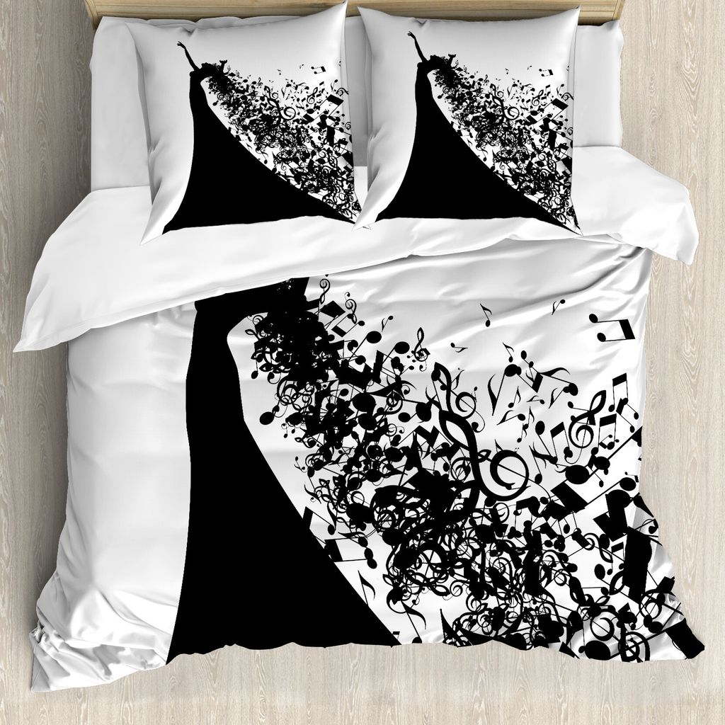 ABAKUHAUS Oper Bettbezug Set für Einzelbetten, Schwarzweiss-Singer Frau, Milbensicher Allergiker geeignet mit Kissenbezug, 200 cm x 200 cm - 80 x ...