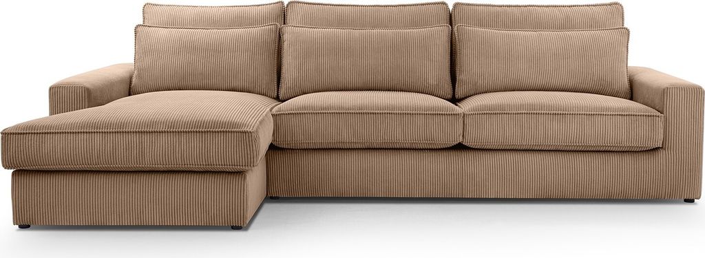 BETTSO Ecksofa Großes L Form Couch Couchgarnitur Eckcouch Sofa Ecksofa mit Kissen und Armlehnen aus Cordstoff VELENTINO Braun Links