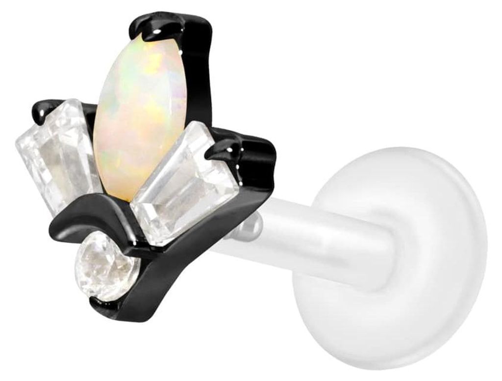 Ohrpiercing, Nasenpiercing PTFE Labret mit Innengewinde + Titan-Aufsatz LOTUSBLÜTE Schwarz Stablänge: 9mm | Stabstärke: 1,2mm