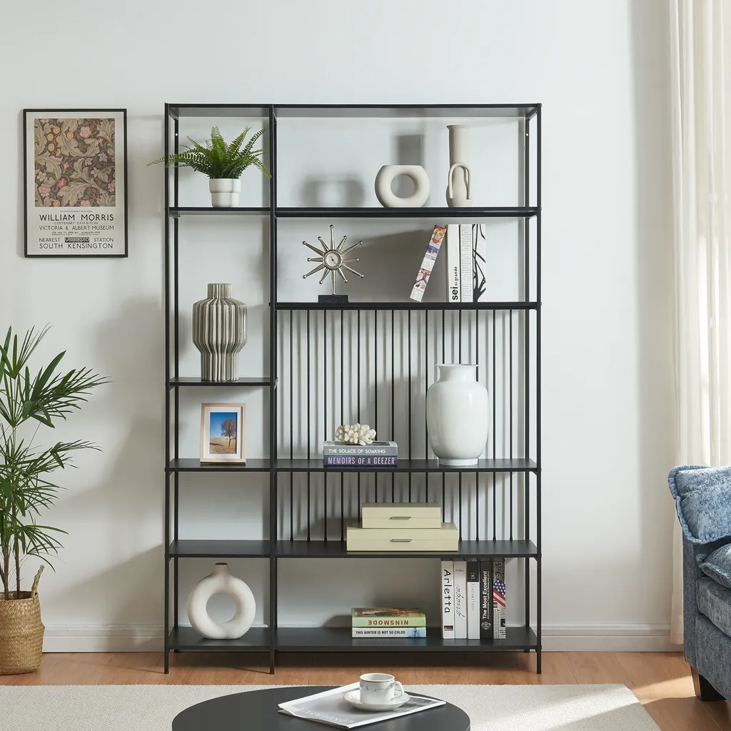 Étagère de Rangement Grande Capacité Métal Noir 180x120cm Modèle Ouvert