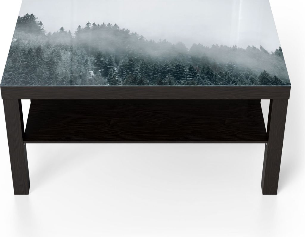 DEQORI Couchtisch 90x55 cm Schwarz 'Nebel über Baumwipfeln' Glas Beistelltisch