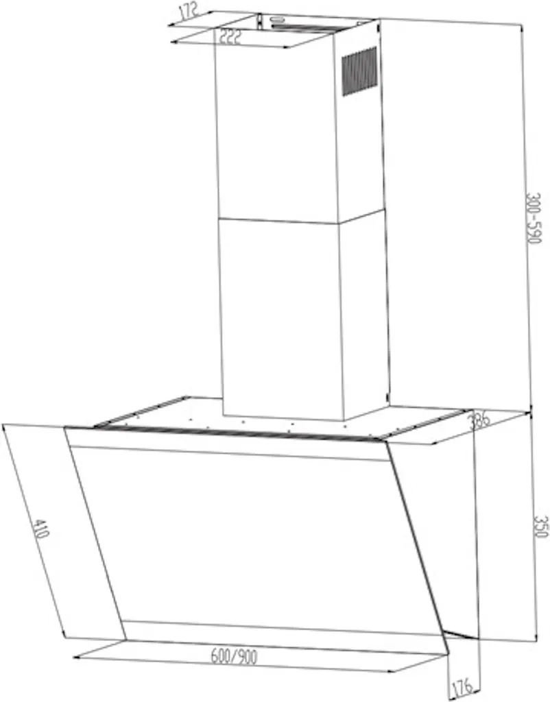 Hotte aspirante décorative 60cm inclinée WOLKENSTEIN avec commandes tactiles