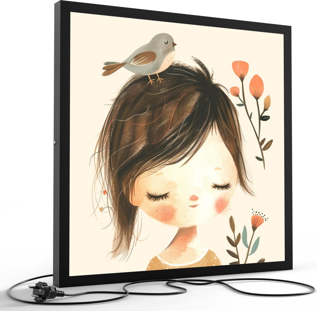 DEQORI LED-Bild & Lampe 60x60 cm Schwarz 'In Gedanken versunken' Leuchtbild LED Leuchte