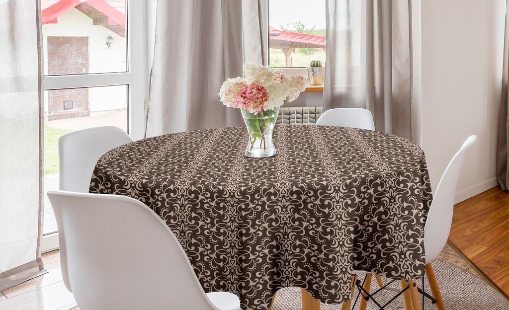 ABAKUHAUS Damast Runde Tischdecke, Klassische barocke Mittelalterliche, Kreis Tischdecke Abdeckung für Esszimmer Küche Dekoration, 150 cm, Rose B...