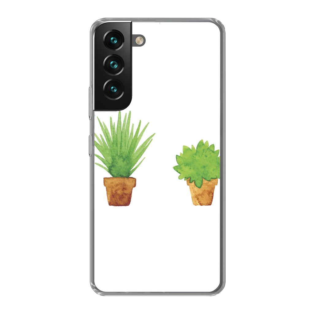 MuchoWow Handyhülle Schutzhülle Hülle für Samsung Galaxy S22 Blumentopf - Aquarell - Pflanzen Silikon Softcase Handy Hülle - Mobiltelefonhülle