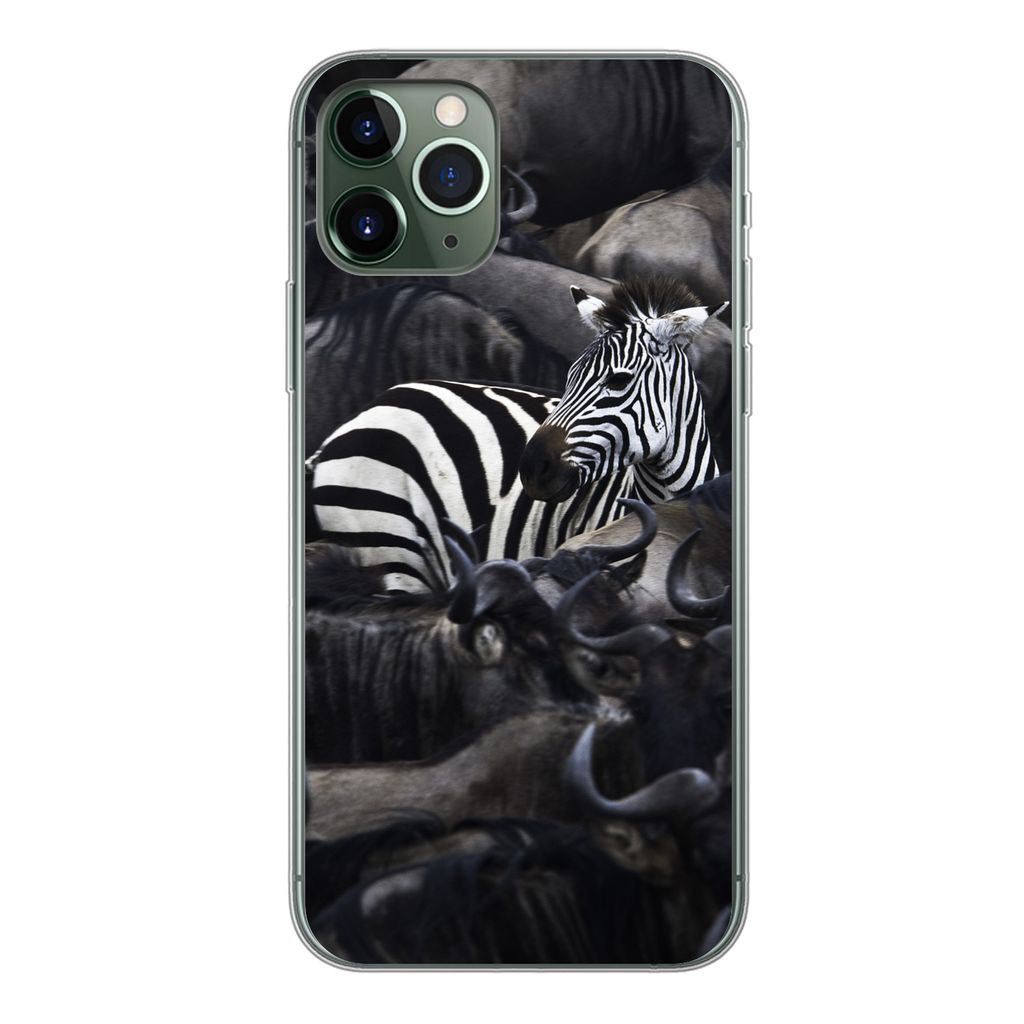 MuchoWow Handyhülle Schutzhülle Hülle für iPhone 11 Pro Zebra - Büffel - Braun Silikon Softcase Handy Hülle - Handy
