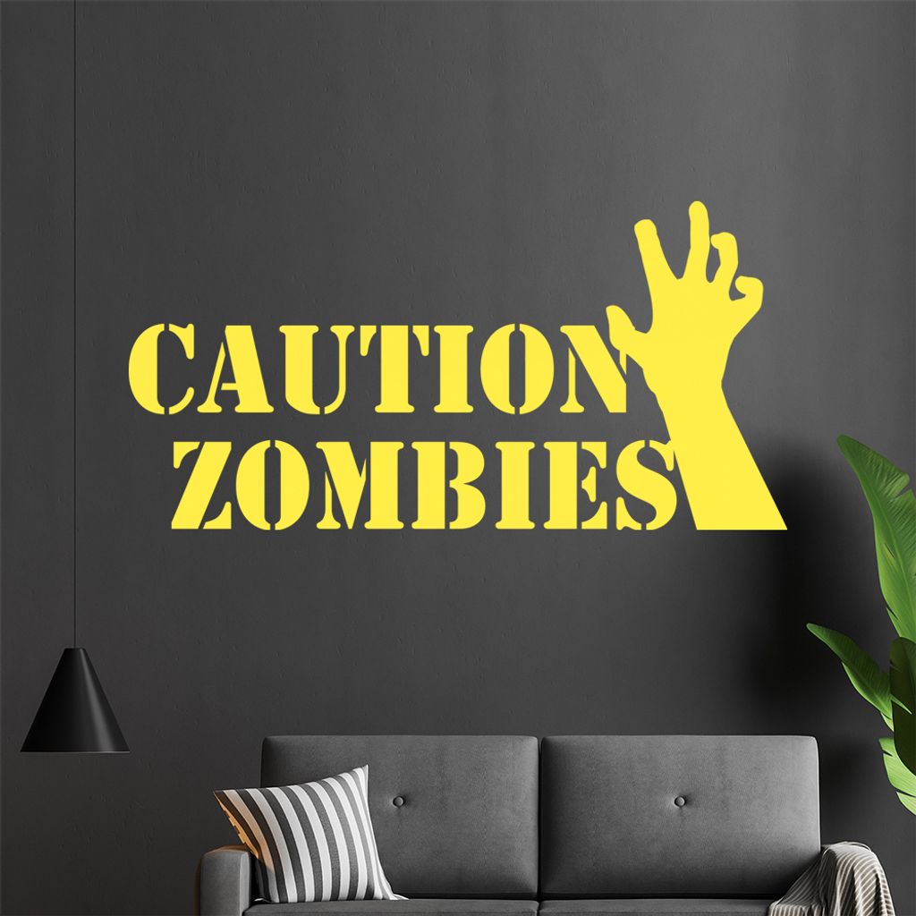Caution Zombies Wandtattoo in 6 Größen - Wandaufkleber Wall Sticker - Dekoration, Küche, Wohnzimmer, Schlafzimmer, Badezimmer