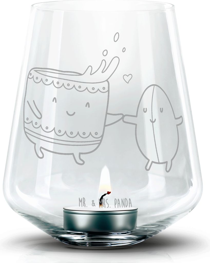 Mr. & Mrs. Panda Laterne Kaffee Bohne - Transparent - Geschenk, Kaffeebohne, Lustige Sprüche, Genuss, Kerzenhalter, Stumpenkerzenhalter, Zufrieden...