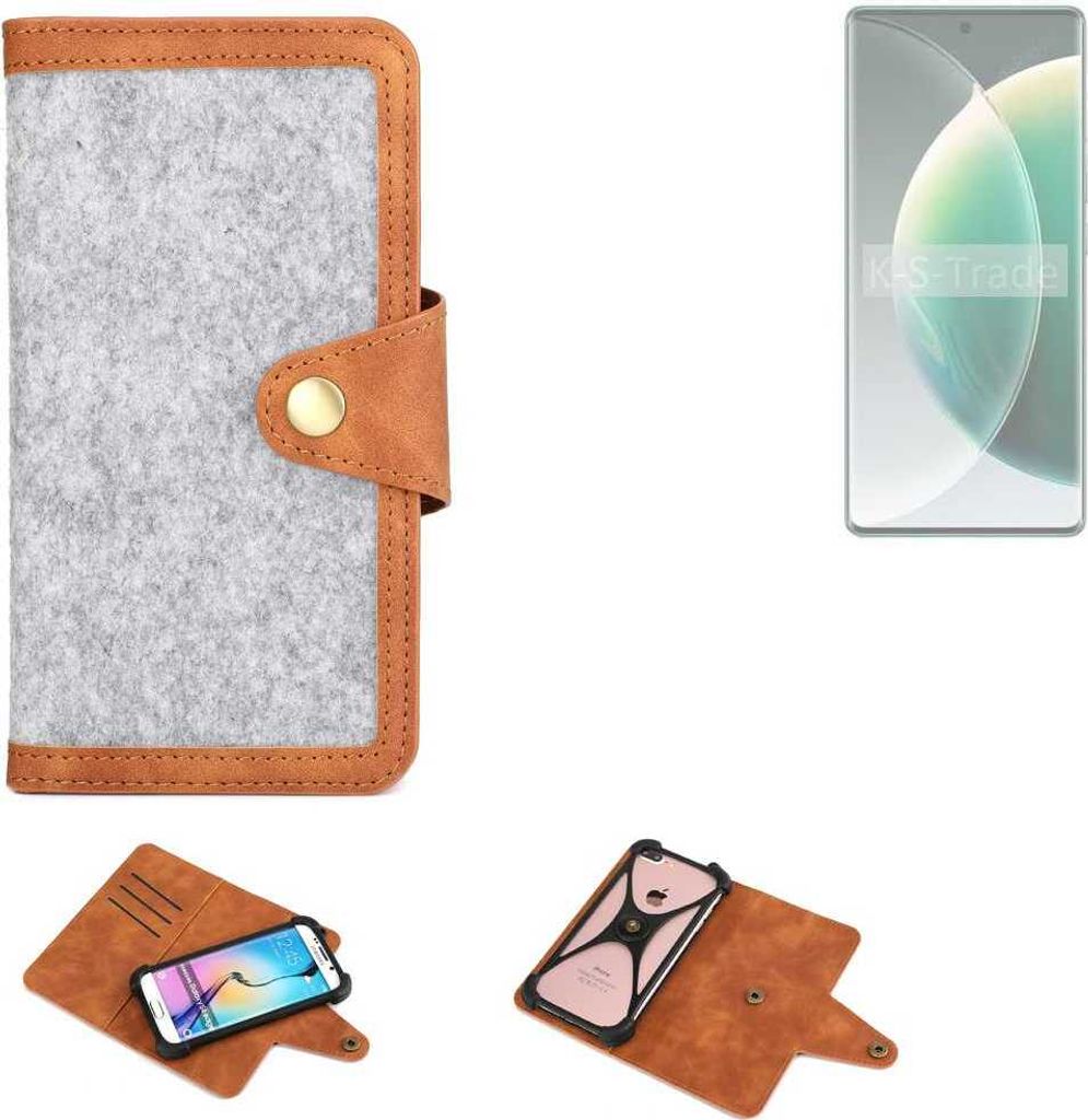 K-S-Trade Handyhülle kompatibel mit Tecno Camon 30S Schutzhülle Filz-Hülle Kunst-Leder hellgrau braun (1x)
