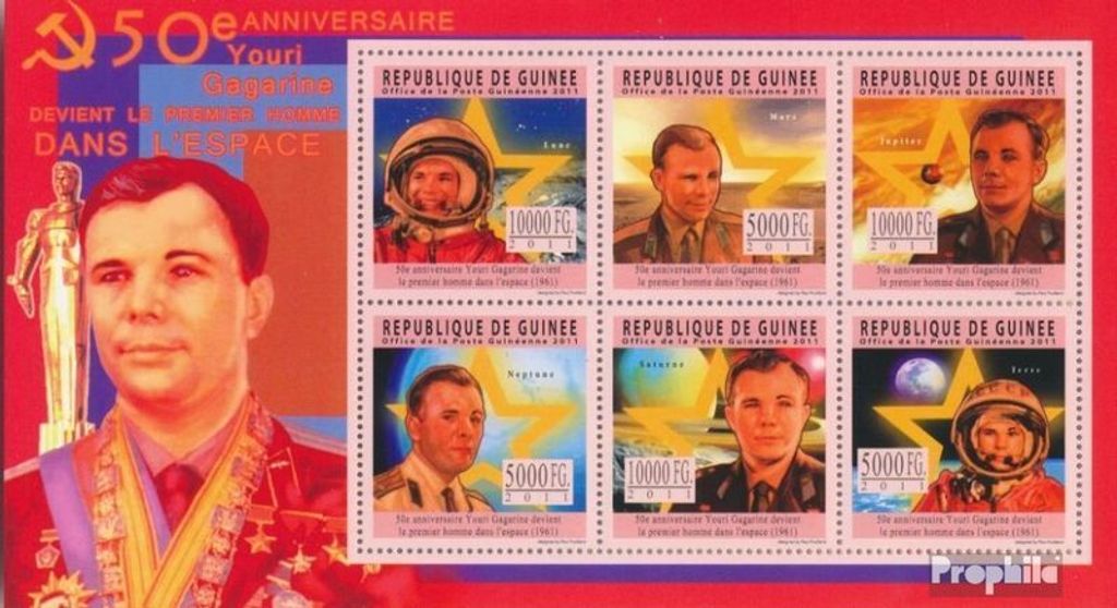 Briefmarken Guinea 2011 Mi 8460-8465 Kleinbogen (kompl. Ausgabe) postfrisch 50. Jahrestag Erster Mensch im Weltraum