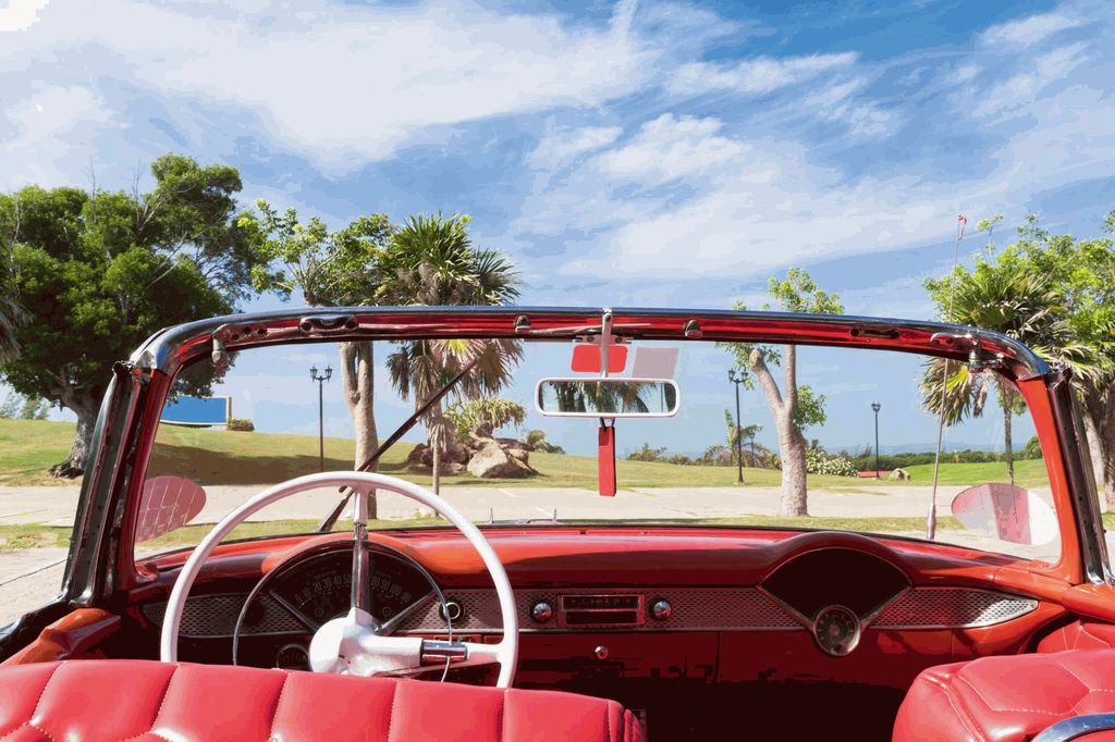 Vlies Fototapete KLASSISCHES ROTES AMERIKANISCHES AUTO 375 x 250 cm (inkl. Kleister) - Vlies Tapete, Wandtapete, Wandbilder - Tapete für Wohnzimme...