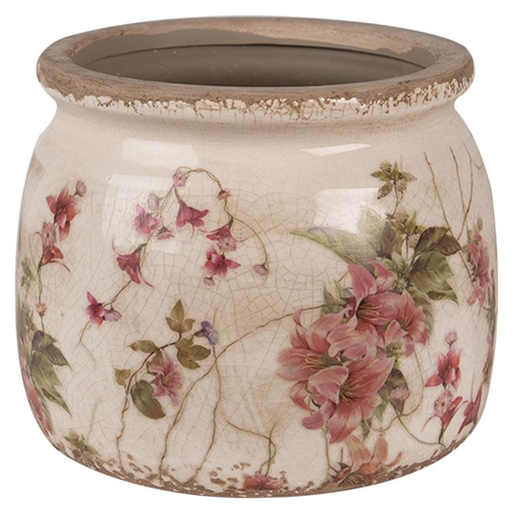Clayre & Eef Blumentopf Ø 12x10 cm Beige Rosa Keramik Produktbild 