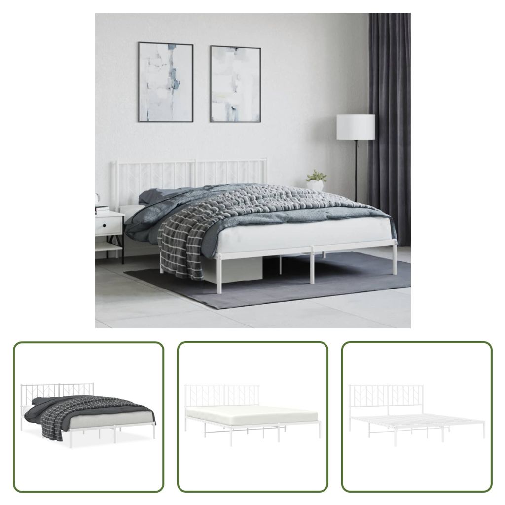 The Living Store Bettgestell mit Kopfteil Metall Weiß 160x200 cm