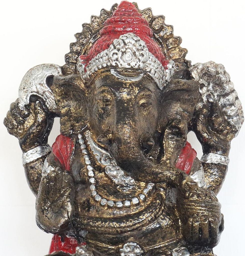 Figur Ganesha aus Resin Sitzend Indien Deko Yoga Dekofigur Dekoration Asien Gold Rot 53 cm