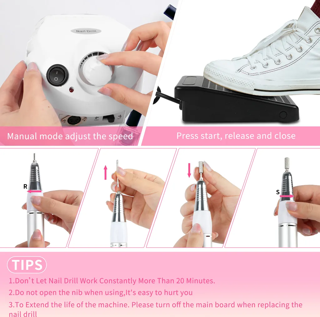 Ponceuse à ongles électrique 30000 tr/min blanche pour manucure