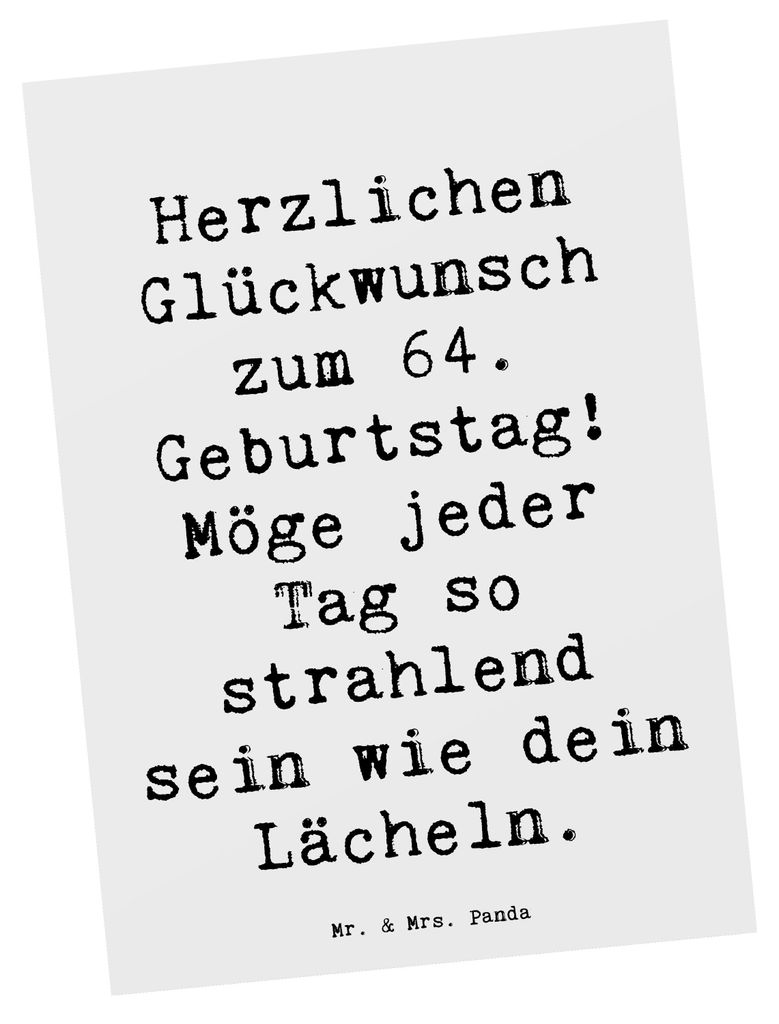 Mr. & Mrs. Panda Postkarte Spruch 64. Geburtstag - Weiß - Geschenk, Postkarten, Ansichtskarte, Ansichtskarten, Grußkarte, Alter, Happy Birthday, ...
