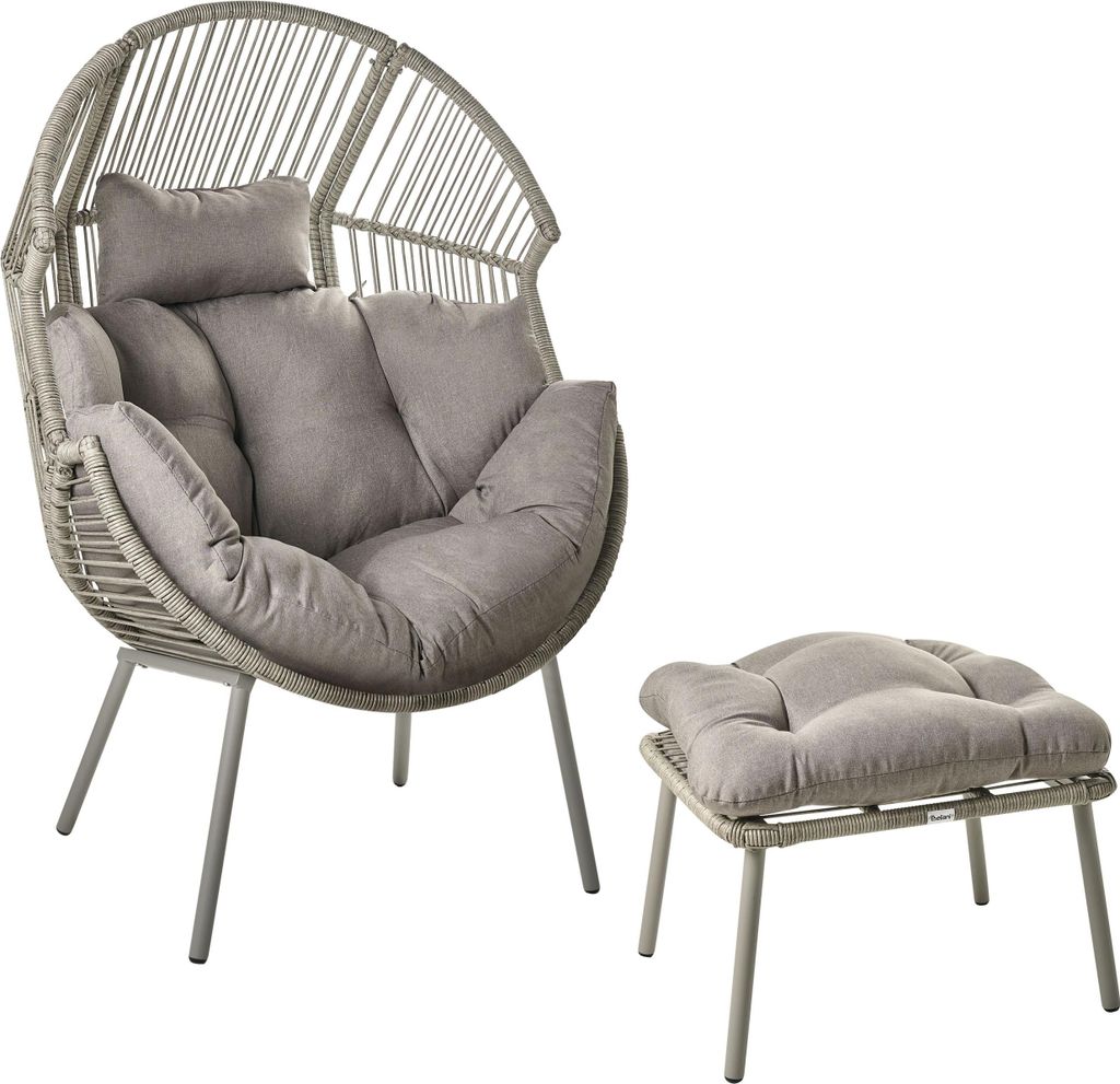 BELIANI Gartensessel Grau PE Rattan mit Hocker Auflagen Produktbild 