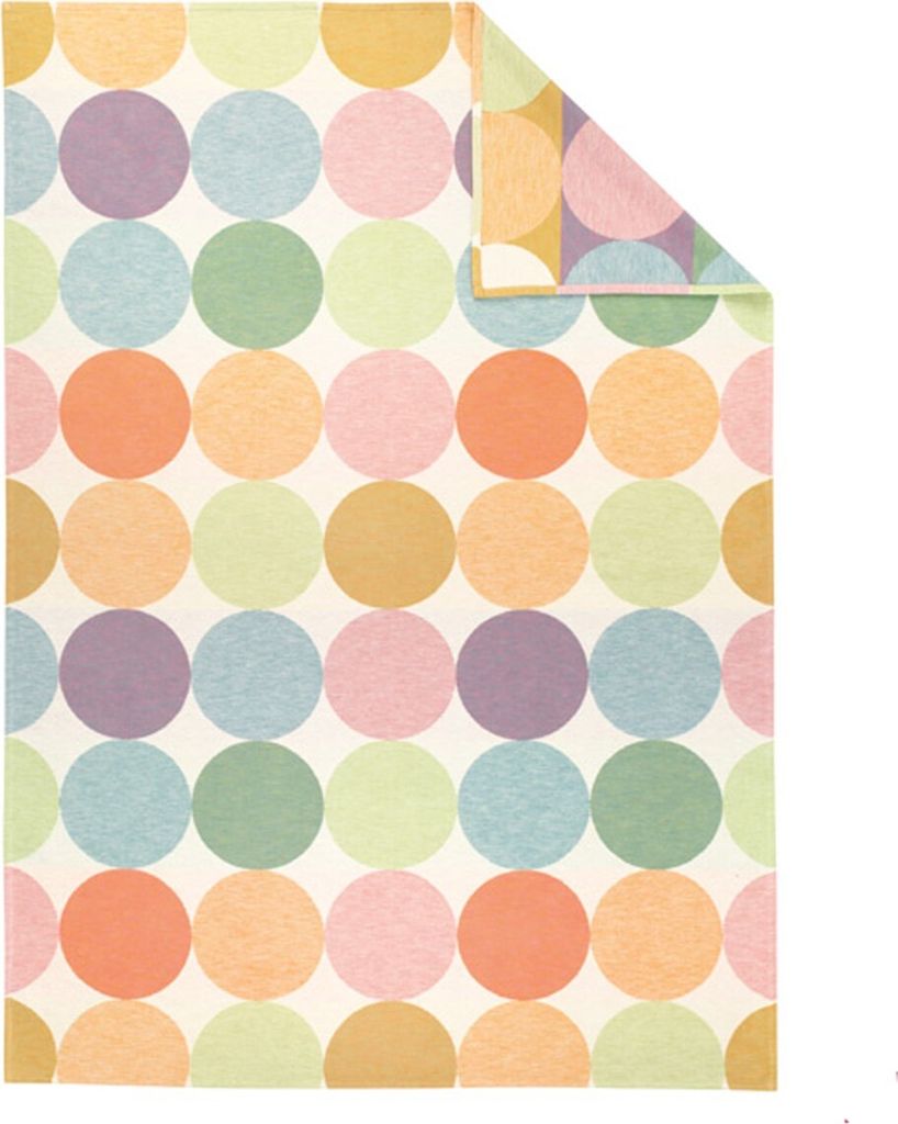 Ibena Bio Baumwolldecke Venedig mit GOTS-Zertifikat 140x200cm - Kuscheldecke bunt gemustert mit Punkten, Wolldecke, Sofadecke kuschelweich