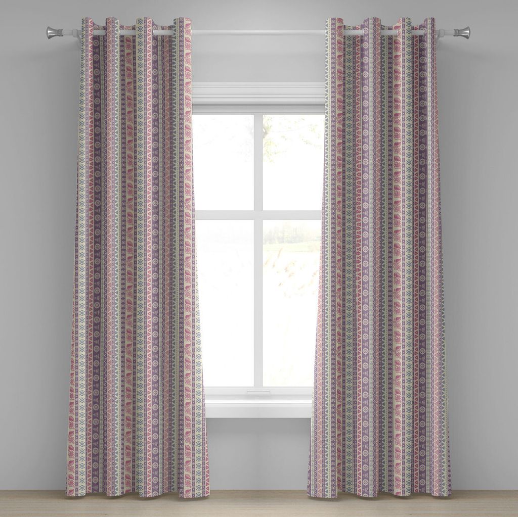 ABAKUHAUS Gestreift Ösenvorhang, Weicher Ton mit alten ethnischen Elementen Floral Leaf Archaic American Design, Dekorative 2-Panel-Fenstervorhän...