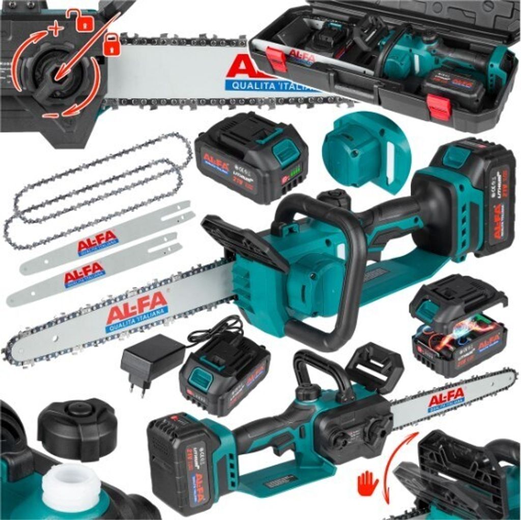 Akku Kettensäge 12 Zoll mit Kettenschmiersystem 2x Akku LI-ION 21V 4.0Ah Bürstenlosen Motor, Mini Elektrische Kettensäge, Einhand Motorsäge fü...