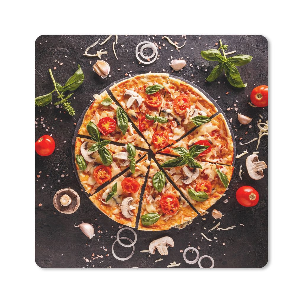 MuchoWow Mauspad Mousepad Pizza - Gemüse - Kräuter - Küche - Industrie 20x20 cm - Mousepads - Maus Mat - Pad - Mausunterlage - Desk Mat - Bure...