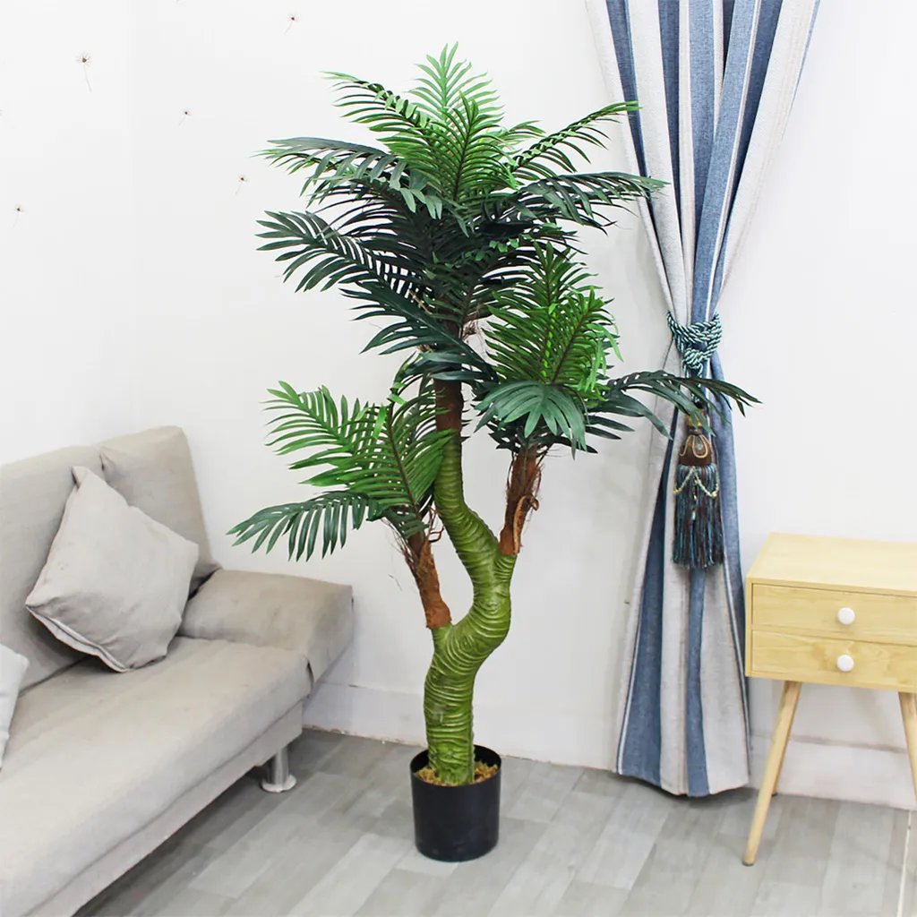 GIANTEX Palma Artificiale 110 Cm Con Vaso, Pianta Finta In Poliestere, Albero Decorativo Per Interni, Soggiorno, Ufficio - 3