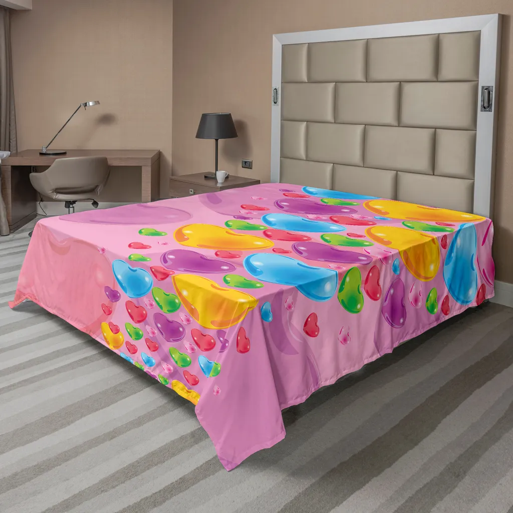 Drap de Lit Décoratif pour Chambre de Fille Motif Cœurs Princesse 260x228