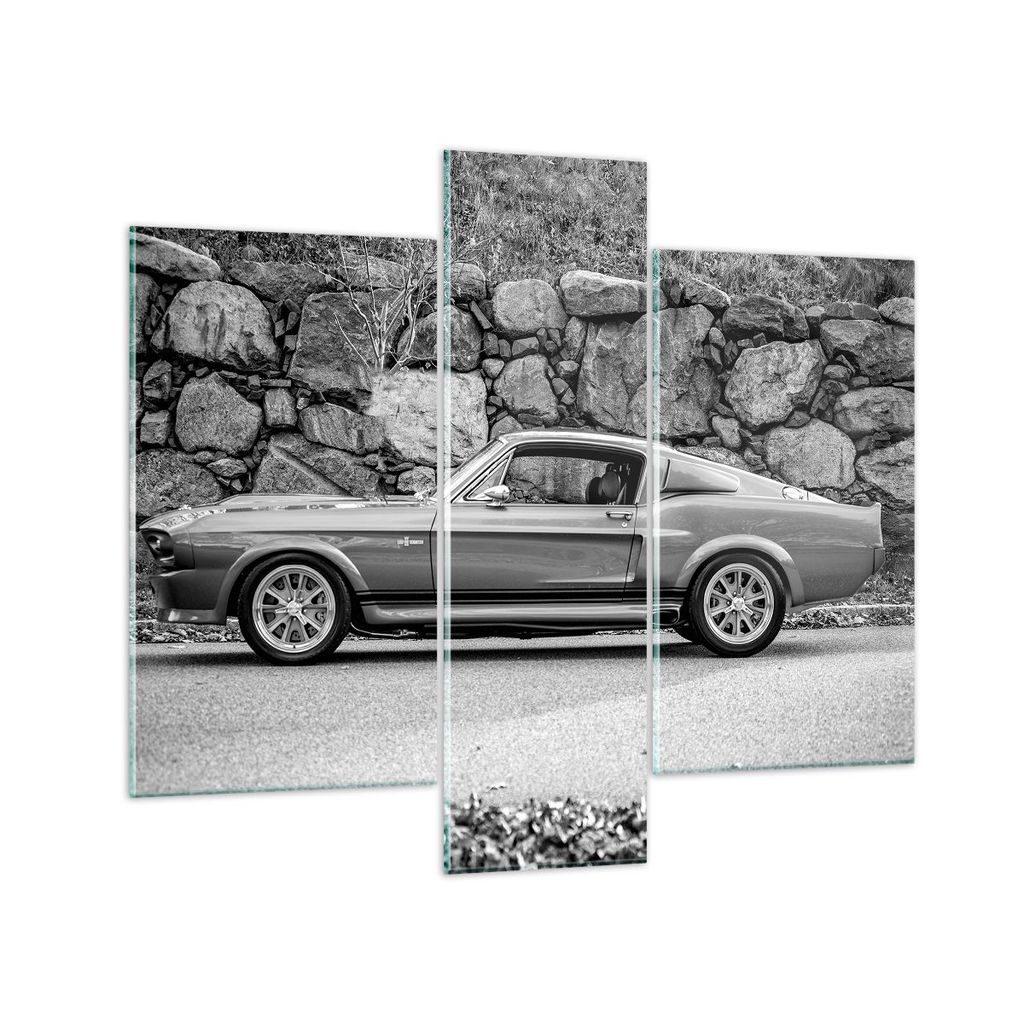 Bilder auf glas - 3 Teile - Auto Ford Mustang - 95x80cm - Glasbilder - Wandbilder - Bilder - zum Aufhängen bereit - Wanddekoration aus Glas - Glas...