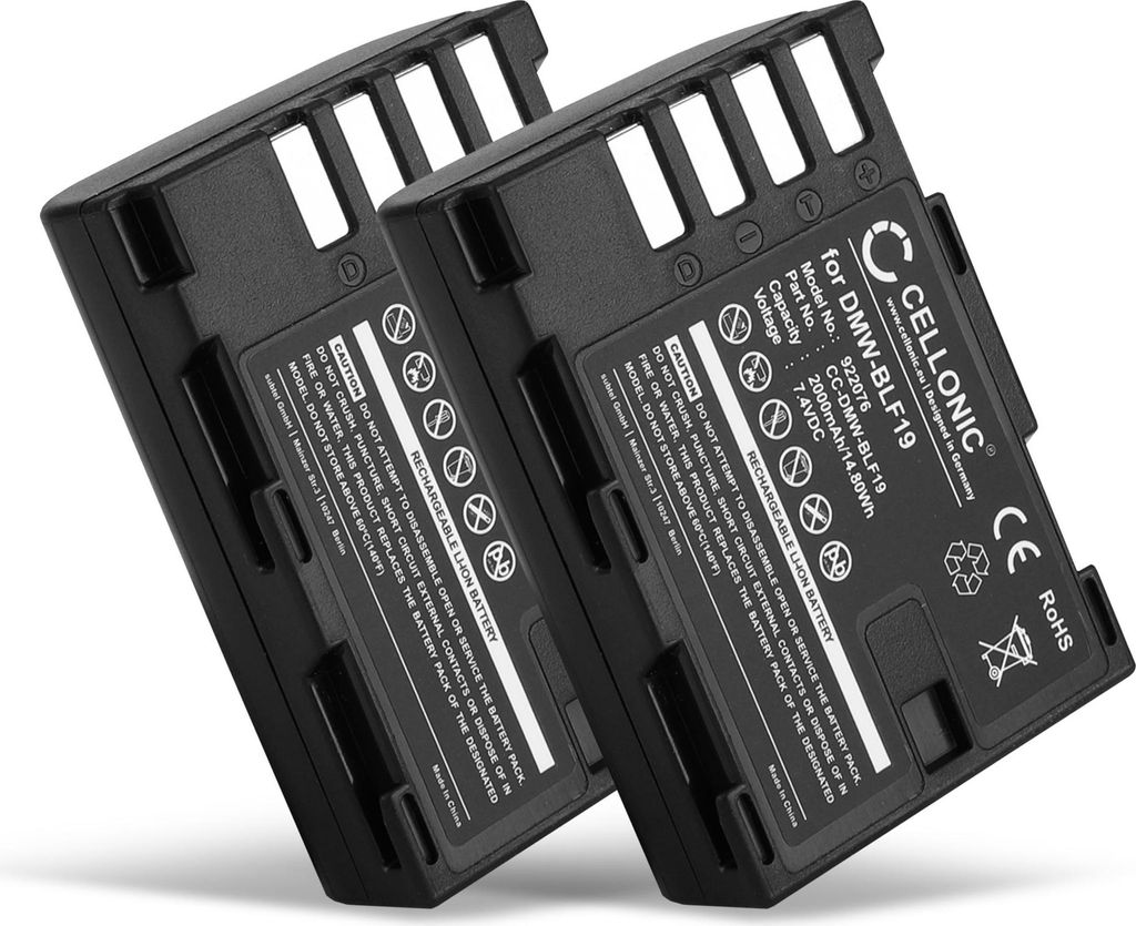CELLONIC 2x Akku für Kamera Kompatibel mit Panasonic Lumix DC-GH5, Lumix DMC-GH4, Lumix DMC-GH3, DMW-BLF19 - (2000mAh, 7.4V)