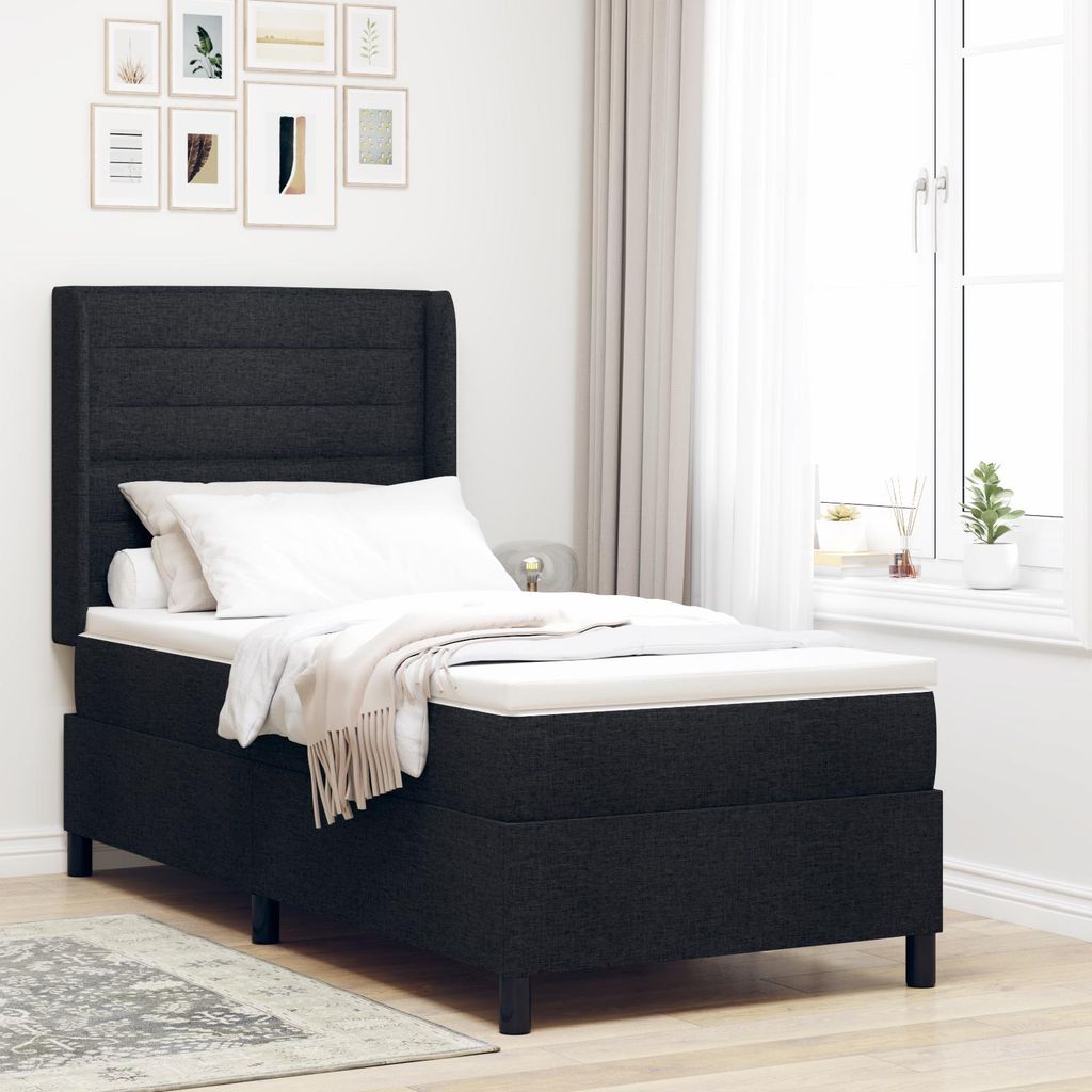 Eleganten-Stil Polsterbett Boxspringbett mit Matratze Schwarz 100x200 cm Stoff - Bettrahmen - Klassische Betten DE52737
