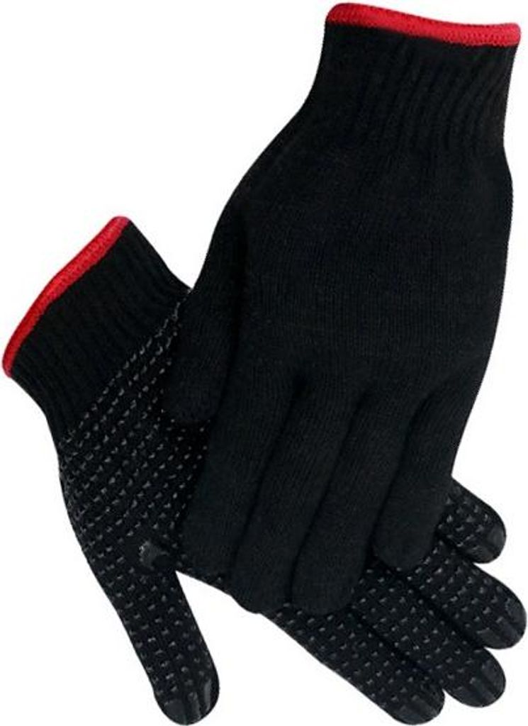 INF 580g Schwarze Baumwoll-PVC-Punkt-Grip Arbeitshandschuhe, Universalgröße, 12 Paar