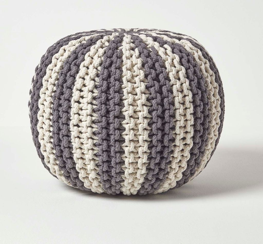 HOMESCAPES Runder Pouf, grau-weiß, 35 x 40 cm