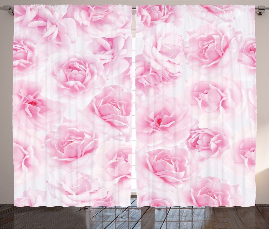 ABAKUHAUS Rose Rustikaler Gardine, Blumengarten Victorian, Schlafzimmer Kräuselband Vorhang mit Schlaufen und Haken, 280 x 245 cm, Soft Pink