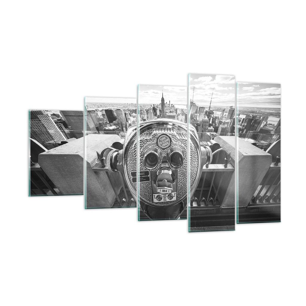 Bilder auf glas - 5 Teile - Manhattan Fernglas Ansicht - 100x60cm - Glasbilder - Wandbilder - Bilder - zum Aufhängen bereit - Wanddekoration aus G...