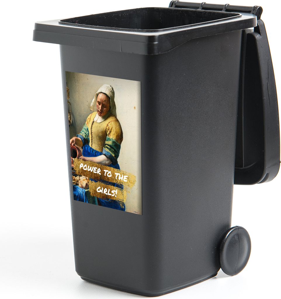 MuchoWow Mülltonnenaufkleber Milchmädchen - Gold - Zitate - Gemälde - Alte Meister 40x60 cm - Mültonnen-sticker - Sticker - Aufkleber für di...