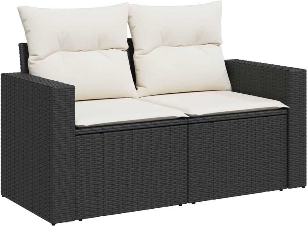 Gartensofa mit Kissen 2-Sitzer Schwarz Poly Rattan