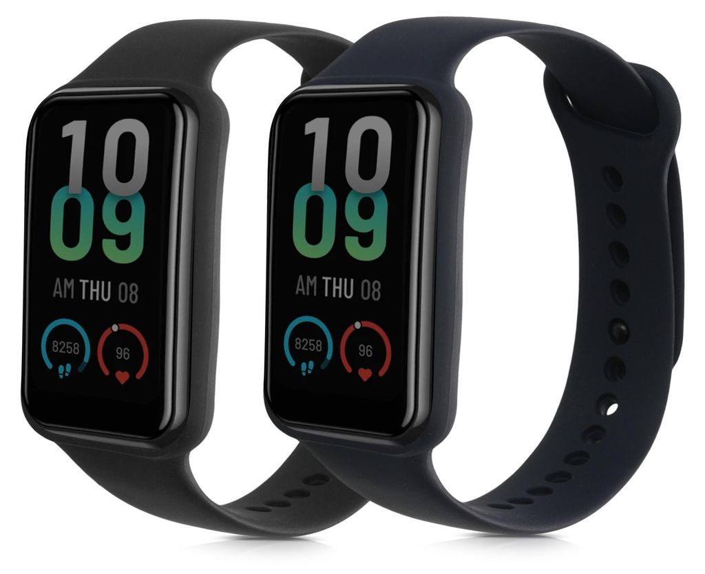 kwmobile 2x Uhrenarmband für Amazfit Band 7 Armband - Fitnesstracker Band Set aus TPU Silikon - Ersatzarmband Smartwatch - Schwarz Dunkelblau