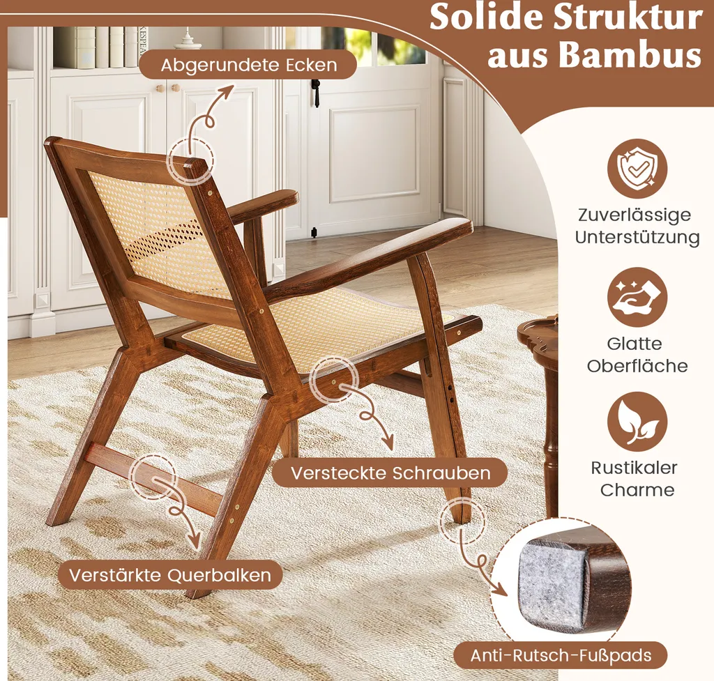 COSTWAY Fauteuil d'Accentuation en Rotin Naturel et Bois de Noyer