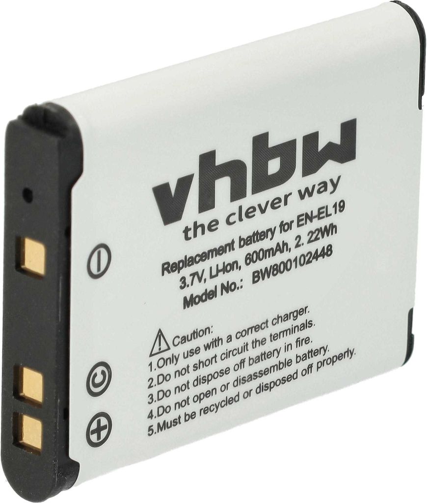 vhbw Akku kompatibel mit Nikon Coolpix S6400, W150, S6600, S6700, S5200, S6900, S7000, W100, S5300, S6800, S6500 Kamera (600 mAh, 3,7 V, Li-Ion)