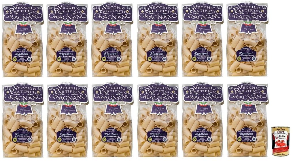 12x Il Vecchio Pastificio di Gragnano Pasta Rigatoni,Gragnano IGP-Nudeln aus Hartweizengrieß von höchster Qualität 500g + Italian Gourmet Polpa ...